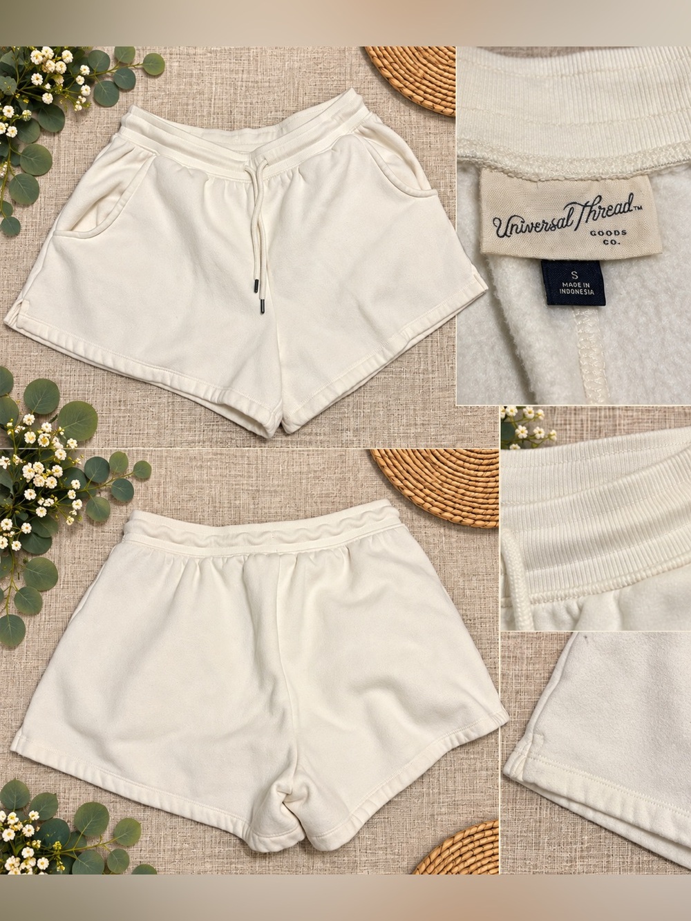 Universal Thread Cream Casual Drawstring Athletic Shorts - Women's